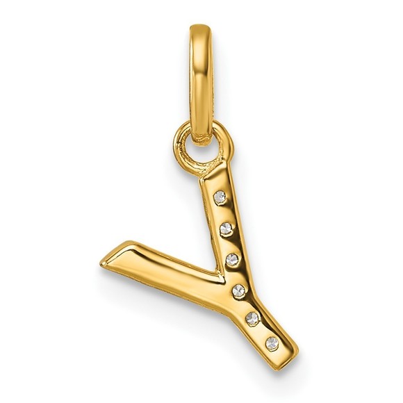 14k Yellow Gold Twisted .05 ct. Diamond Initial Y Charm